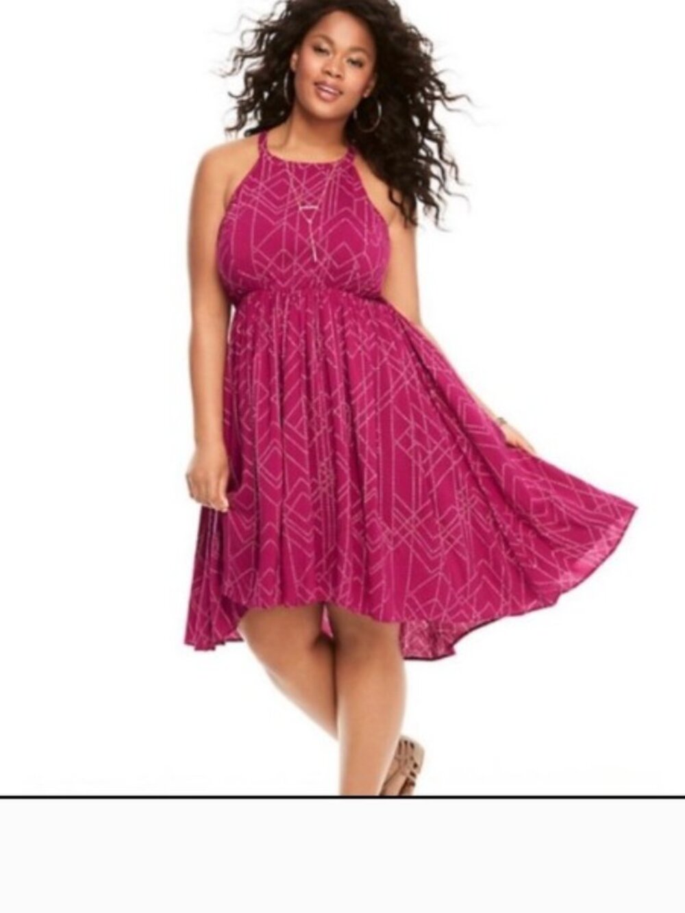 Torrid Brand Women's size 1 Pink Berry Geometric Dot Challis High Low Dress
